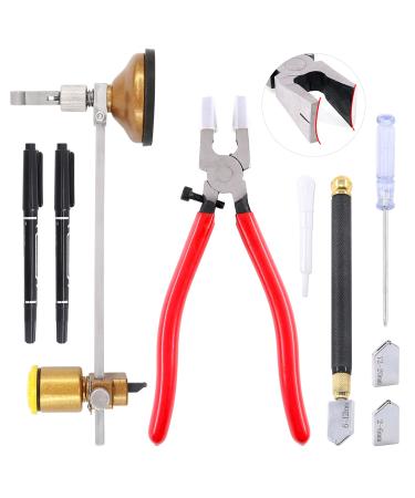 Keadic Glass Cutting Tool Set Contains Glass Running Pliers  2mm-20mm Oil Feed Carbide Tip with 3 Bonus Blades  Calibrated Portable Circular Glass Cutter for Mirrors Windows Mosaic Stained Glass