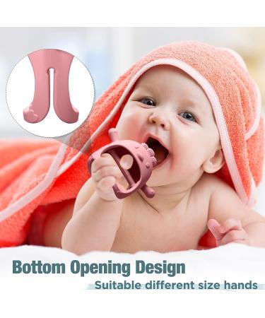 Set of 4 Woanger Baby Teething Toys in Blue, Dark Green, Yellow, and Maroon | Silicone Bear Hand Teethers for Babies over 3 Months | Anti-Dropping Wrist Mitten for Sucking Needs - Buy Online on SooperMarket.com