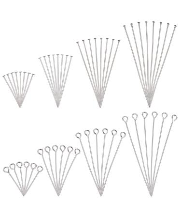 Pandahall 800pcs 304 Stainless Steel Head Pins Flat Head Pins Eye Pin Set for Earring Pendant Jewelry Necklace Bracelet Making(4 Sizes)