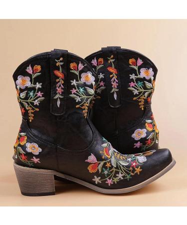 ZGRZPMGR Women's Western Cowgirl Embroidered Ankle Boots - Black (9.5-10) - Buy Online on SooperMarket.com