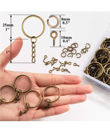 100Pcs 1 Inch Antique Bronze Keychain Rings with Jump Rings and Screw Eye Pins - Bulk Craft Supplies - Buy Online on SooperMarket.com