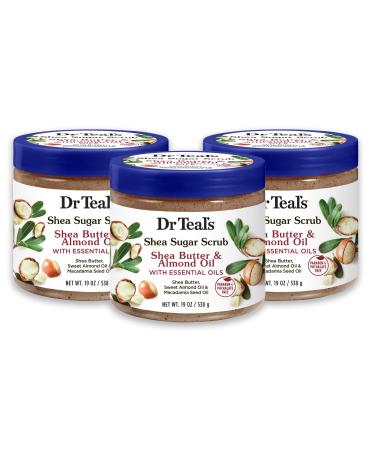 Dr Teal's Shea Sugar Body Scrub, Shea Butter with Almond Oil & Essential Oils, 19 oz (Pack of 3)