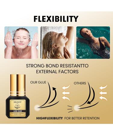 Extra Strong Eyelash Extension Glue - Heasoy Waterproof Lash Adhesive | Quick 1 Sec Drying Time | Long-Lasting 8 Weeks | DIY Individual Lash Glue for Professionals - Buy Online on SooperMarket.com