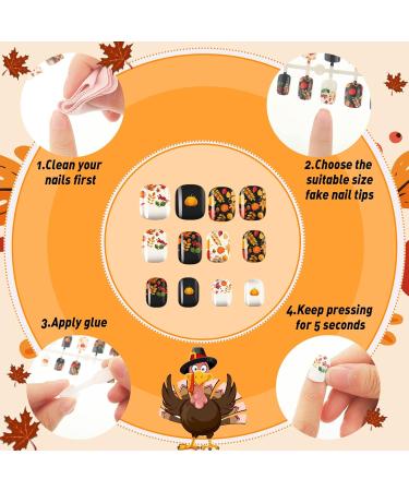 384 Pcs Fall Thanksgiving Press On Nails - Autumn Floral Pattern - Short Coffin Shape - Full Cover Fake Nails for Women - Buy Online on SooperMarket.com