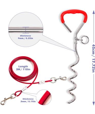 JETOP Heavy Duty Dog Stake & 10 ft Dog Chains Steel Spiral Ground Dog Spike for Outdoor Yard and Camping Dog Camping Accessories for Puppy Pet and Medium Dogs (176 lbs of pull) (Red) - Buy Online on SooperMarket.com