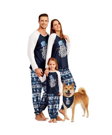 IFFEI Christmas Pyjamas Matching Family Pajamas Sets Xmas Pjs Letter Print Tops and Plaid Pants Sleepwear Nightwear for Women Men Kids Baby Pet Kids 3-4 Years Blue/Letter