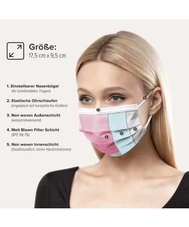 50 Disposable Face Masks Made in Germany | CE Certified | Breathable Triple Layer Filtration | Elastic Earloops | Raspberry Pink - Buy Online on SooperMarket.com