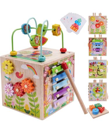 Montessori motor cube toys from 1 2 3 year |Activity cubes Plug -in play wood from 12 18 months baby |Gift girls boys |Children wooden toys motor toys from 1 year (pink) pink packaging