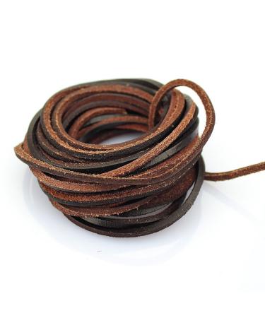 LolliBeads (TM) 3mm Flat Genuine Leather Strip Cord Braiding String Dark Brown Espresso (5 Yards) 3mm_5yards Flat_dark_brown