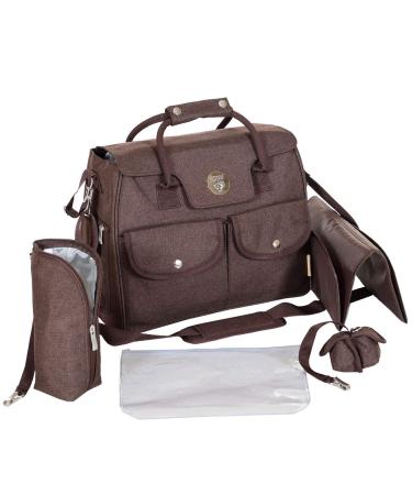 LCP Kids Changing Bag Set of 5 Changing Mat Pacifier Bag Stroller Holder Brown