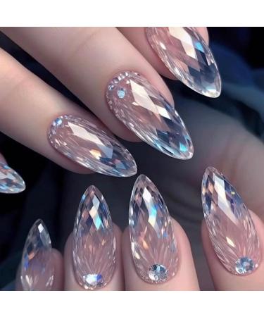 Almond Shaped Fake Nails | Medium Acrylic Fake Stick on Nails Full Rhombus Crystal Fake Nail Kit in 12 Sizes with Glue for Home or Salon - Buy Online on SooperMarket.com