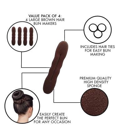 Styla Hair Brunette Magic Bun Maker 4-Pack - Large Foam Sponge Shaper Accessories for Updos, Ballet Buns, French Twists & Waves - Buy Online on SooperMarket.com