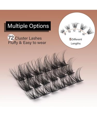Veleasha 72pcs DIY D Curl Lash Clusters | Volume & Natural Look Individual Lashes | 8-16mm Mix Length False Eyelashes for Home Extensions - Buy Online on SooperMarket.com