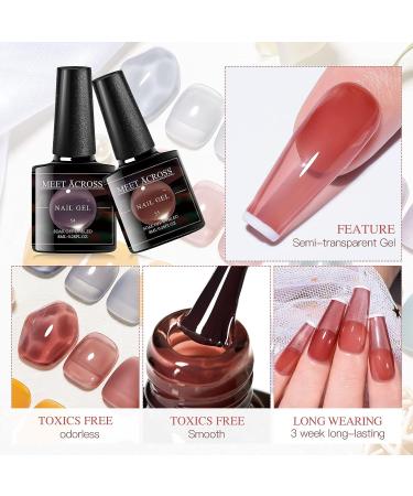 MEET ACROSS Jelly Gel Nail Polish Set - 6 Morandi Colors for Salon Gel Manicure and DIY Nail Art (Gray, Purple, Yellow) - Buy Online on SooperMarket.com