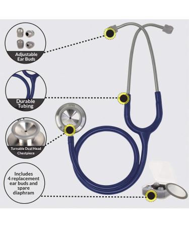 Ever Ready First Aid Pro Classic Dual Head Stethoscope - Navy Blue for Paramedics & Nurses | 4 Ear Tips & Replacement Diaphragm | International Shipping - Buy Online on SooperMarket.com