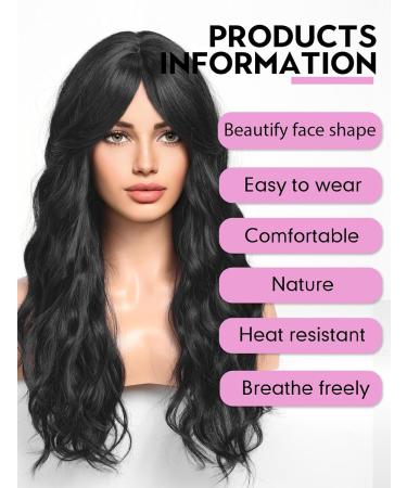 Wokestar Long Black Synthetic Hair Wig with Curtain Fringe for Women - Buy Online on SooperMarket.com