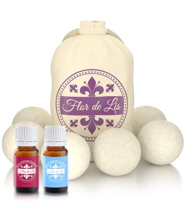 Dryer balls for tumble dryers made of organic sheep wool including 2 x fragrances |6 dryer balls for down jackets with fragrance: fabric softener & fresh laundry |Natural fabric softener |New Zealand wool ivory