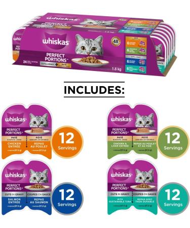 WHISKAS Perfect Portions Wet Cat Food Pat and Cuts in Gravy - Chicken - Chicken & Liver - Tuna - Salmon - 75g (24 Pack) - Buy Online on SooperMarket.com