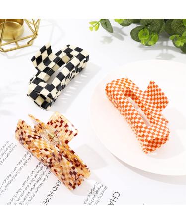 Whaline Checkered Hair Claw Clips Large Vintage Hair Styling Accessories Fashion Colorful Hair Barrettes Non-Slip Strong Hold Catch Hair Jumbo for Women Girl Thick Thin Curly Straight Long Hair 3pcs