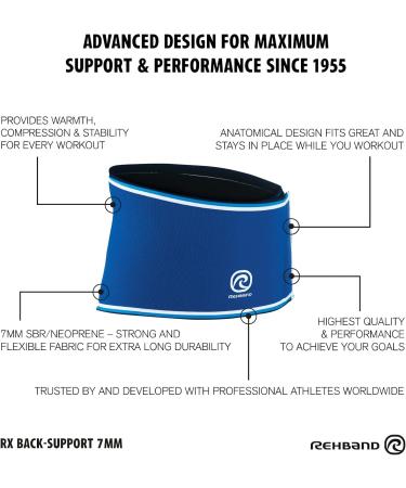 Rehband RX Back Bandage - 7mm Neoprene Stabilizer Belt for Back & Lumbar Support | Anatomical Fitness & Everyday Use - Blue S - Buy Online on SooperMarket.com