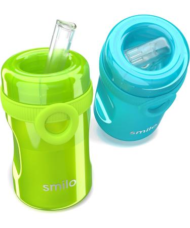 Smilo Sippy Cup 2 Pack for Toddlers (1+ years) - Spill Proof, Fold-Away Silicone Spout - 8.5 oz Capacity - BPA-Free - Made in USA - Aqua & Green/Blue - 2 Pack - Buy Online on SooperMarket.com
