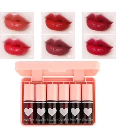 Fusang 6Pcs Lip Tint Stain Set Mini Lip Gloss Stain Moisturizing Long Lasting Highly Pigmented Color Waterproof Non-Sticky Cup Lip Plumper Lip Oil Glaze Tinted Lip Balm for Women
