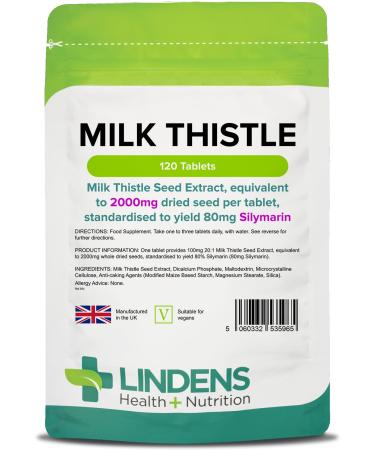 Lindens Milk Thistle Seed Extract 100mg (2000mg eq) Tablets - 120 Tablets