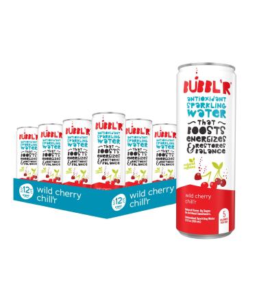 BUBBL R wild cherry chill r Antioxidant Sparkling Water with Natural Caffeine 0g Sugar Gluten Free All Natural Flavors 12 Fl Oz Cans 12 Count wild cherry chill r 12 Fl Oz (Pack of 12)