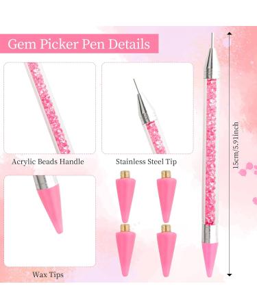 LLMSIX Rhinestones Picker Tool Dual-Ended Wax Pencil Pen Rhinestone Picker Dotting Pen Rhinestones Applicator with 4 Wax Tips and Twizzer for Gem Stone Jewelry Nail Art DIY Craft (Pink) - Buy Online on SooperMarket.com