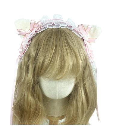 JSGHGDF Accessories Women Washing Face Hairband Pleated Laces r Cat Ear Shape Headbands Hair Hoop r Girls Pink