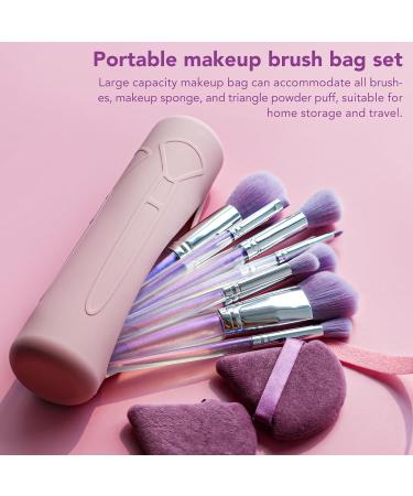 BEAKEY Travel Silicone Makeup Brush Bag 12 Pcs Set | Premium Synthetic Foundation & Eyeshadow Brushes | Portable Organizer Holder in Purple & Pink - Buy Online on SooperMarket.com