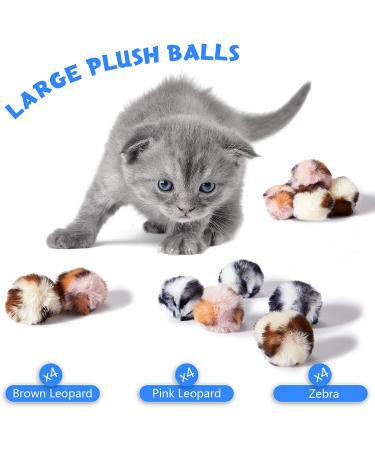 12-Piece Large Plush Pets Ball Toy Set for Cats - Fuzzy Pom Pom Balls in Pink Leopard Print | Indoor Cat Entertainment - Buy Online on SooperMarket.com