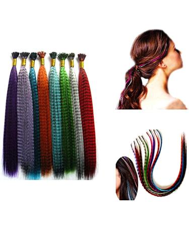 Butterme 100PCS Synthetic Long Rainbow Feather Hair Extensions 16" with 50 Beads for free (Color Random)