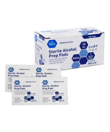 Medpride Alcohol Prep Pads| 100 Pack| Medical-Grade Sterile Individually-Wrapped Isopropyl Cotton Swabs| Disposable Medium Square Size 2ply Latex Free & Antiseptic| for Medical & First-Aid Kits 100 Count (Pack of 1)