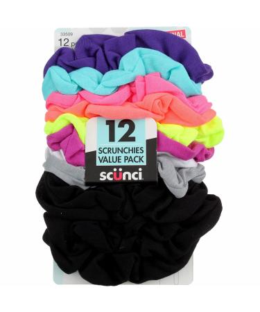 Scunci Value Pack Cotton Elastics Hair Bands Large Scrunchies Hair Accessories for Women or Girls 12 counts