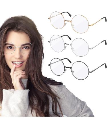Shop 3-Piece Retro Round Glasses | Unisex Vintage Metal Frame & Clear Lenses - Perfect for Decoration! - Buy Online on SooperMarket.com