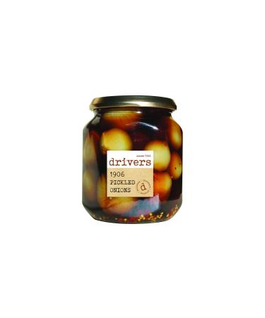 Drivers Traditional 1906 Pickled Onions - Traditional Drivers Spicy Vinegar Recipe Hand Picked and Peeled Onions Picklers Since 1906 Tangy Taste Suitable for Vegetarians and Vegans - 550 g Jar