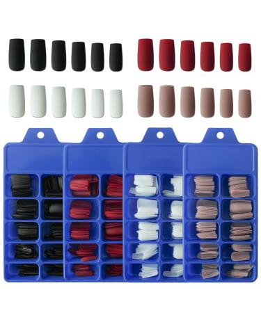 LuckForever 480pc Square Press on Nails Medium Fake Nails Colored Full Cover Square Artificial Fingernail Tips 4 Colors for Women Girls Matte Square 4 Colors