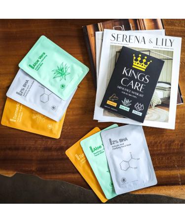 Kings Care Men's Face Mask Skin Care Kit (6 Pack) - Turmeric Anti-Acne & Aloe Vera Soothing, 2% BHA Salicylic Acid Sheet Mask - Hydrating, Brightening, Pore Refining - Buy Online on SooperMarket.com