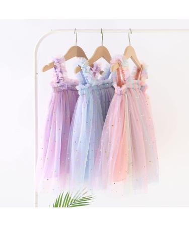 PythJooh Baby Girl Tulle Dress | Toddler Sleeveless Butterfly Wings Tutu Princess Dress | Daisy Stars Sundress for 0-4 Years | 2-3 Years | Starry Pink - Buy Online on SooperMarket.com