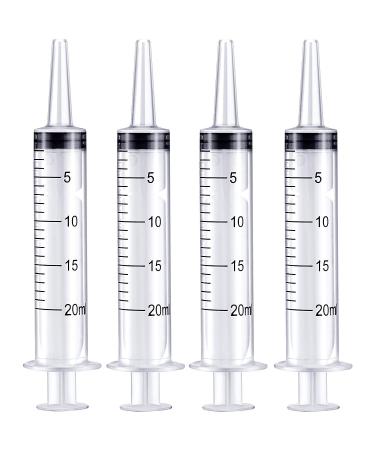 Large Plastic Syringe for Scientific Labs 4 Pack Measuring Syringe Tools Dispensing Multiple Uses (20 ml)