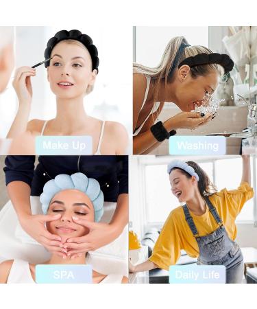 Spa Headband Set for Women - Terry Cloth Makeup and Skincare Headband with Face Wash Wristbands - Soft Puffy Headband Gift in Black+Blue - Buy Online on SooperMarket.com