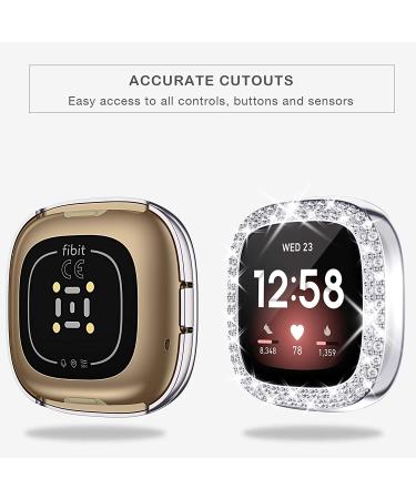 Tensea 2Pack Bling Protector Case for Fitbit Versa 3/Sense - Black/Silver Diamond Frame Cover for Women - Buy Online on SooperMarket.com