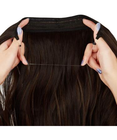Halo Wavy Curly Synthetic Hair Extensions 20 Inch - Dark Brown Mix Light Auburn - No Clip Hidden Wire - Heat Resistant Fiber - OMGREAT - Buy Online on SooperMarket.com