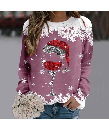 Women's Christmas Snowman & Penguin Print Sweatshirt - Pink M - Buy Online on SooperMarket.com