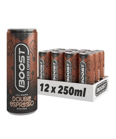 Boost Iced Coffee Double Espresso 12 x 250 ml Ready-To-Drink Cold Brew Coffee Drink The Perfect Caffeine Boost A Smooth and Mellow Blend of 100% Arabica and Robusta Beans with Milk