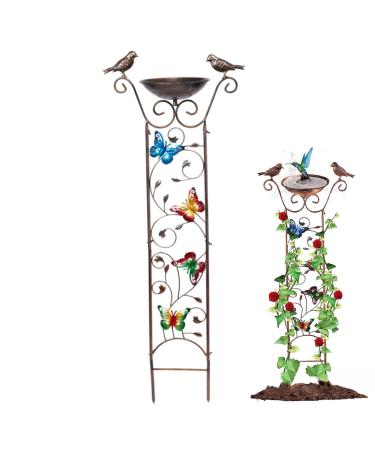 Wet mosy bird potions with garden tin grilles 2-in-1 metal bird water feed station with decorative butterfly removable standing bird water dispenser retro standing bird feeding station for the