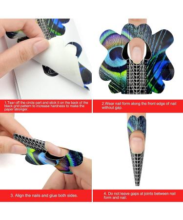 100pcs Pro Almond Stiletto Tips Nail Form Leopard Tiger Giraffe Pattern | C Curve Acrylic UV Gel Nails Builder False Nail Extension Guide Stickers - Peacock Pattern - Buy Online on SooperMarket.com