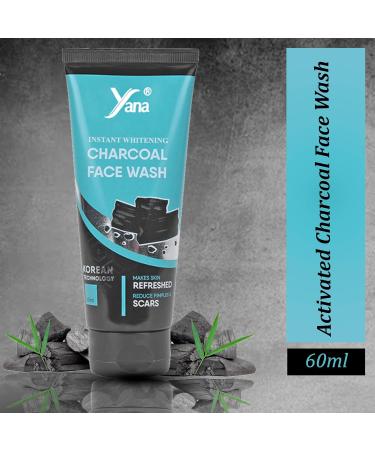 Yana Instant Whitening Activated Charcoal Face Wash & Cleanser for Men & Women Organic Formula for Deeply Unclogging Pores & Detoxifying Skin with Pure Carbon Salicylic Acid & Glutathione 60ml - Buy Online on SooperMarket.com