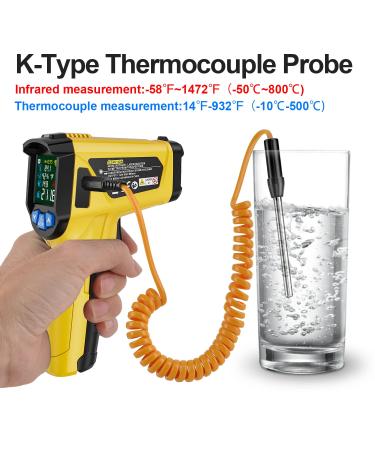 Buy Mestek Infrared Thermometer -50 C to 800 C | Laser IR Pyrometer with K-Probe & LCD Alarm for Kitchen Use - Buy Online on SooperMarket.com